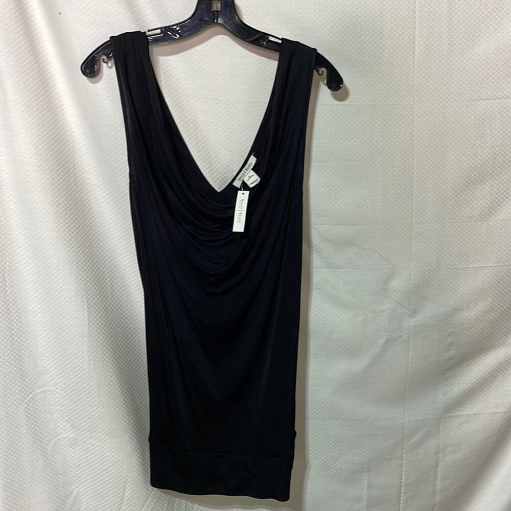 WHBM M black v neck front v neck back top slippery rayon nwt perfect